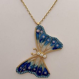 🦋925 Silver butterfly turquoise stones and blue enamel necklace